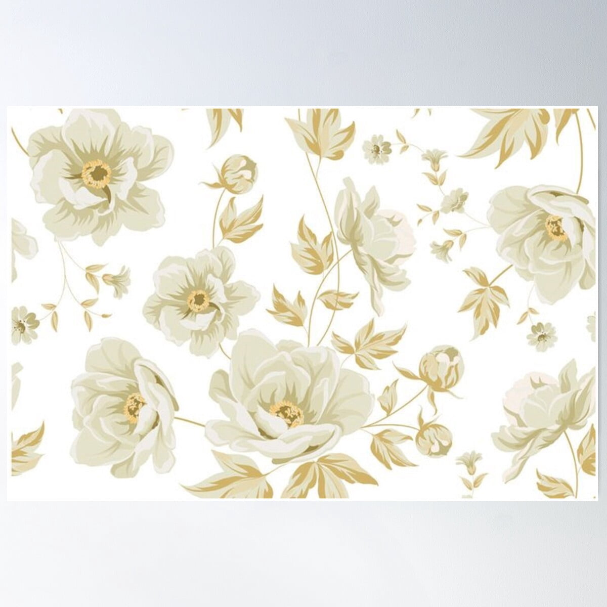 Golden Ivory Floral Elegance Poster Wall Art, Modern Wall Decor For ...