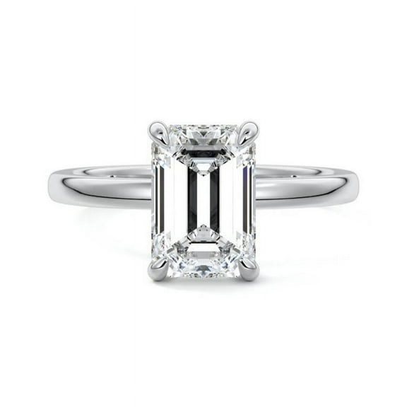 Golden Jewel 14K White Gold Plated Ring - Emerald Cut Excellent 2 Ct Diamond Ring For Women's - Solitaire with Accent Diamond Ring - Hidden Halo Diamond Rings for Women's - Diamond Ring for Her