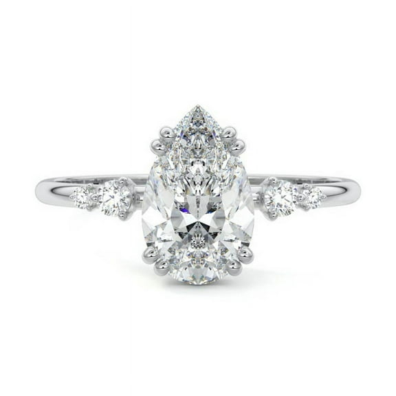 Golden Jewel 14K White Gold Plated Rings - 1.9 Ct VVS1/D Pear Cut Diamond Rings - Engagement Wedding Diamond Jewelry for Women's - Gorgeous Anniversary Gift for Women's - Proposal Delicate Ring