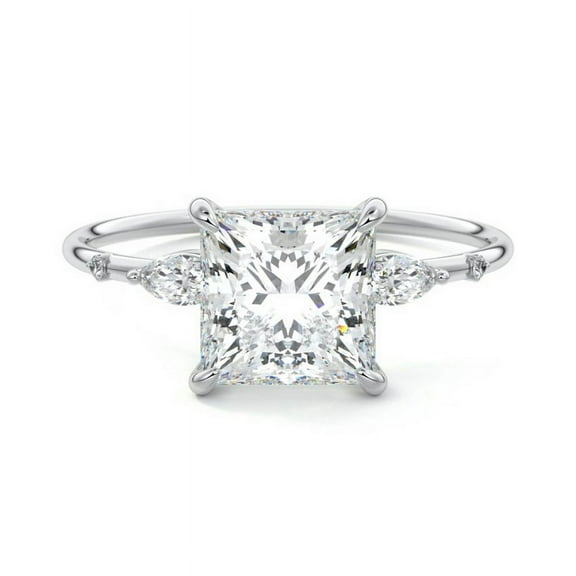 Golden Jewel 14K White Gold Plated Rings - Princess Cut 2.1Ct Diamond Rings for women's - Gorgeous Anniversary Gifts - Wedding Proposal Rings for Her - Engagement Wedding Beautiful Jewelry