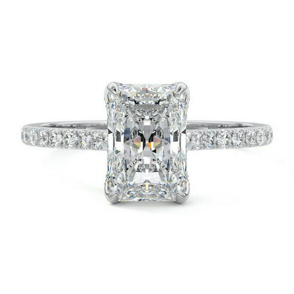 Golden Jewel 14K White Gold Plated Rings - Radiant Cut Excellent 2 Ct Diamond Ring For Her - Surprise Diamond Ring - Solitaire with Accent Diamond Ring for Women's - Eternity Band Diamond Ring