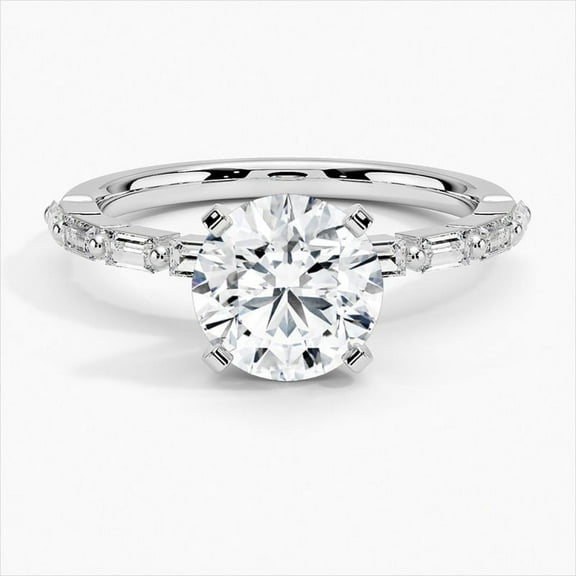 Golden Jewel 14K White Gold Over Ring - 1.8 Ct Round Cut Diamond Ring for Her - Silver Diamond Beautiful Ring - Engagement Wedding Diamond Jewelry for Women - Forever Diamond Ring for Women
