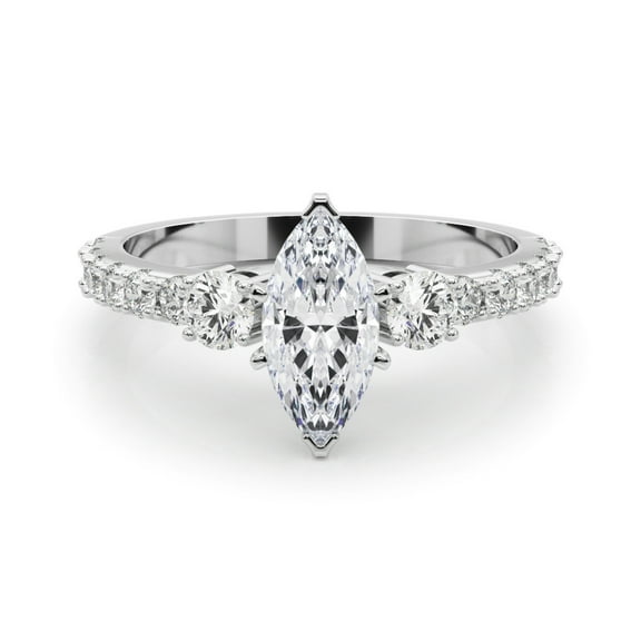 Golden Jewel 2 Ct Marquise Cut Engagement Ring – Accent Lab-Created Simulated Diamond – Bridal Jewelry in 14K White Gold Plated – Gift for Her and Wedding Celebration