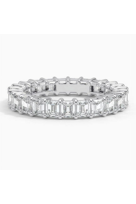 Emerald Cut 1.5 Ct Lab Created Diamond Engagement Band - 14K White Gold Plated Women's Band - Band for Women's - Wedding Anniversary Gift - Eternity Band - Diamond Jewelry - Wedding Band