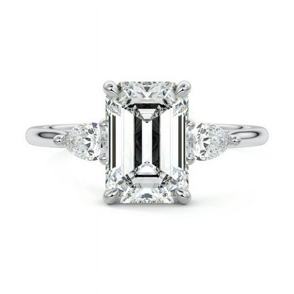 Golden Jewel Emerald Cut Excellent 2 Ct Diamond Ring For Women's - Silver 14k White Gold Over Rings - 3 Stone Diamond Rings for Women's - Unique Design fancy Rings - Surprise Diamond Ring for Women's