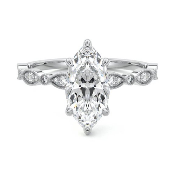 Golden Jewel Marquise Cut 1.9 Ct Excellent White Diamond Rings - 14K White Gold Plated Rings - Engagement Wedding Diamond Jewelry for Women's - Christmas Special Gift for Her - Promise Gifts for Her