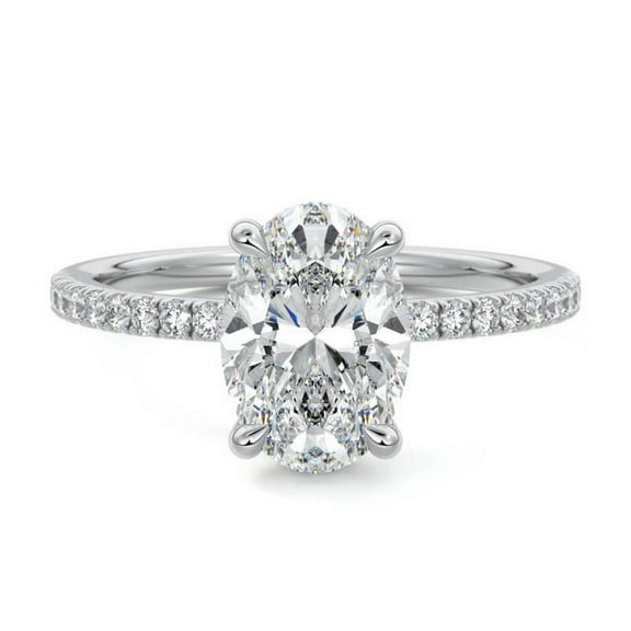 Golden Jewel Oval Cut Excellent 2.2 Ct Diamond Ring For Women's - White Gold Over 14K Silver Diamond Ring Hidden Halo Diamond Rings for Women's - Solitaire with Accent Diamond Rings for Women's