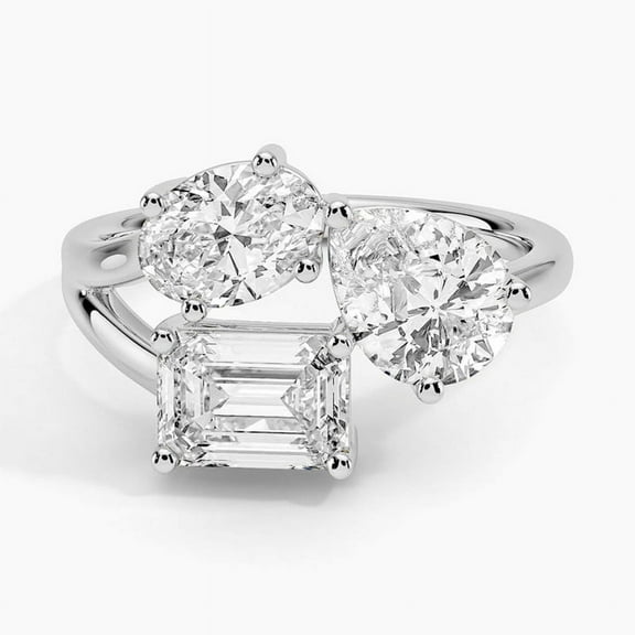 Golden Jewel Oval & Pear & Emerald Cut Excellent 4 Ct Diamond Ring for Women's - 14K White Gold Plated Rings - 3 Stone Diamond Ring - Eternity Band Diamond Rings - Surprise Diamond Ring