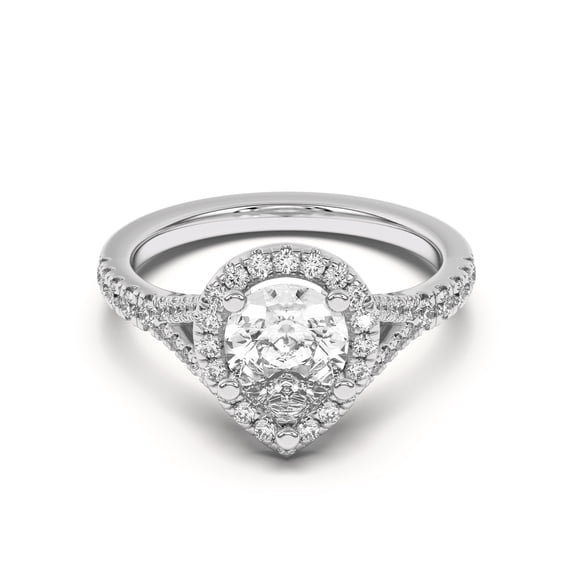Golden Jewel Pear Cut Moissanite Grace Halo Engagement Ring - 1.9 Ct Moissanite Ring - 14K White Gold Plated Ring - Perfect for Proposal - Gift for Her - Elegant Women's Jewelry