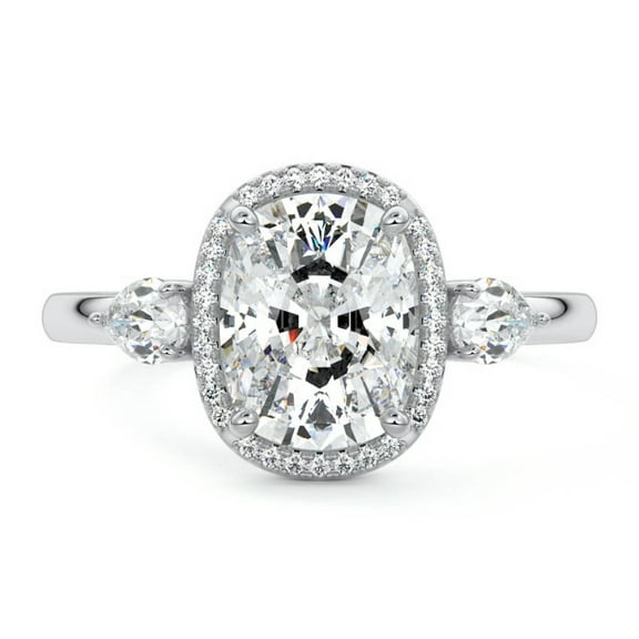 Golden Jewel Silver 14K White Gold Over Ring - Cushion Cut Excellent 1.7 Ct Diamond Ring For Women's - Surprise Diamond Rings for Her - 3 Stone Halo Diamond Rings for Women's - Vintage Rings for Wife