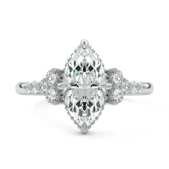 Golden Jewelry 14K White Gold Plated Engagement Ring - 1.5 Ct Marquise Cut Moissanite Anniversary Ring - Women's Wedding Anniversary Gifts - Jewelry Moissanite Rings Wedding Sets Past Present Future