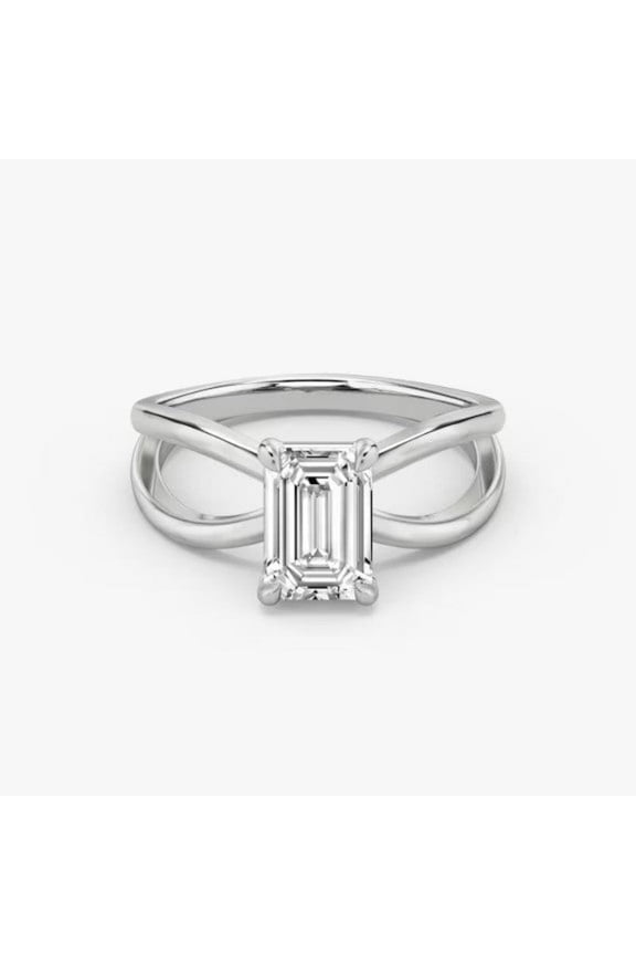 ry 14K White Gold Plated RIng For Her - 2.1 Ct VVS1/E-F Emerald Cut Moissanite Solitaire Ring - Simple Ring For Her - Solitaire Ring - Christmas Gift - Party Wear Moissanite Rings