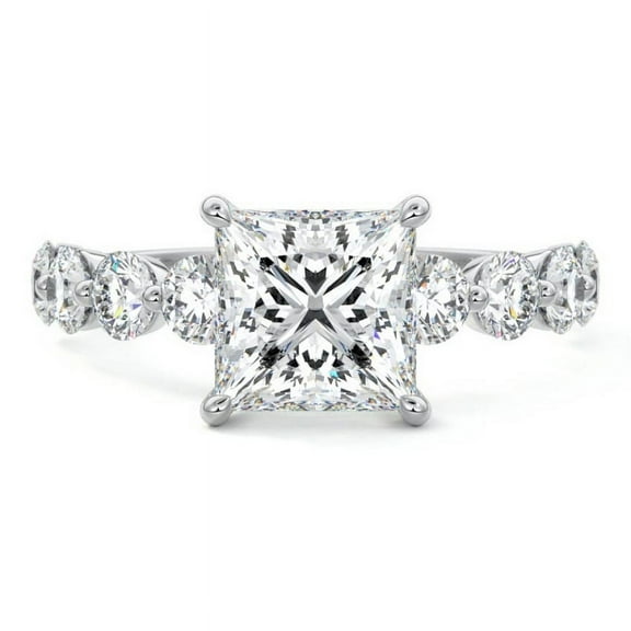 Golden Jewelry Excellent 1.6 Ct Princess Cut Moissanite Wedding Ring - 14K White Gold Plated Engagement Ring - Moissanite Engagement Ring - Moissanite Ring for Women Clearance - Anniversary Gift