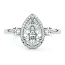 Golden Jewelry Excellent 1.9 Ct Pear Cut Moissanite Ring - 14K White Gold Plated Ring - Hidden Halo Moissanite Rings for Her - 3 Stone Halo Moissanite Rings for Women's - Engagement Wedding Gifts