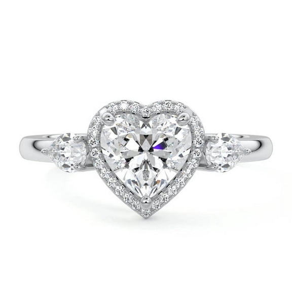 Golden Jewelry Heart Cut 1.6 Ct Moissanite Ring - Stamped 14K White Gold Plated Wedding Ring for Women - Halo Engagement Ring - Moissanite Wedding Anniversary Gift On Clearance - Ring for Women