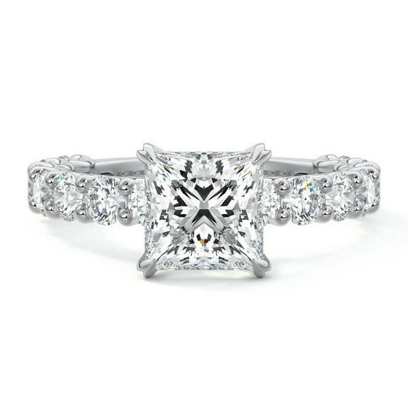 Golden Jewelry Princess Cut Excellent 1.8 Ct Moissanite Ring For Women - White Gold Plated 14K Moissanite Ring - Wedding Gift - Solitaire with Accent Moissanite Ring for Her - Eternity Band Ring