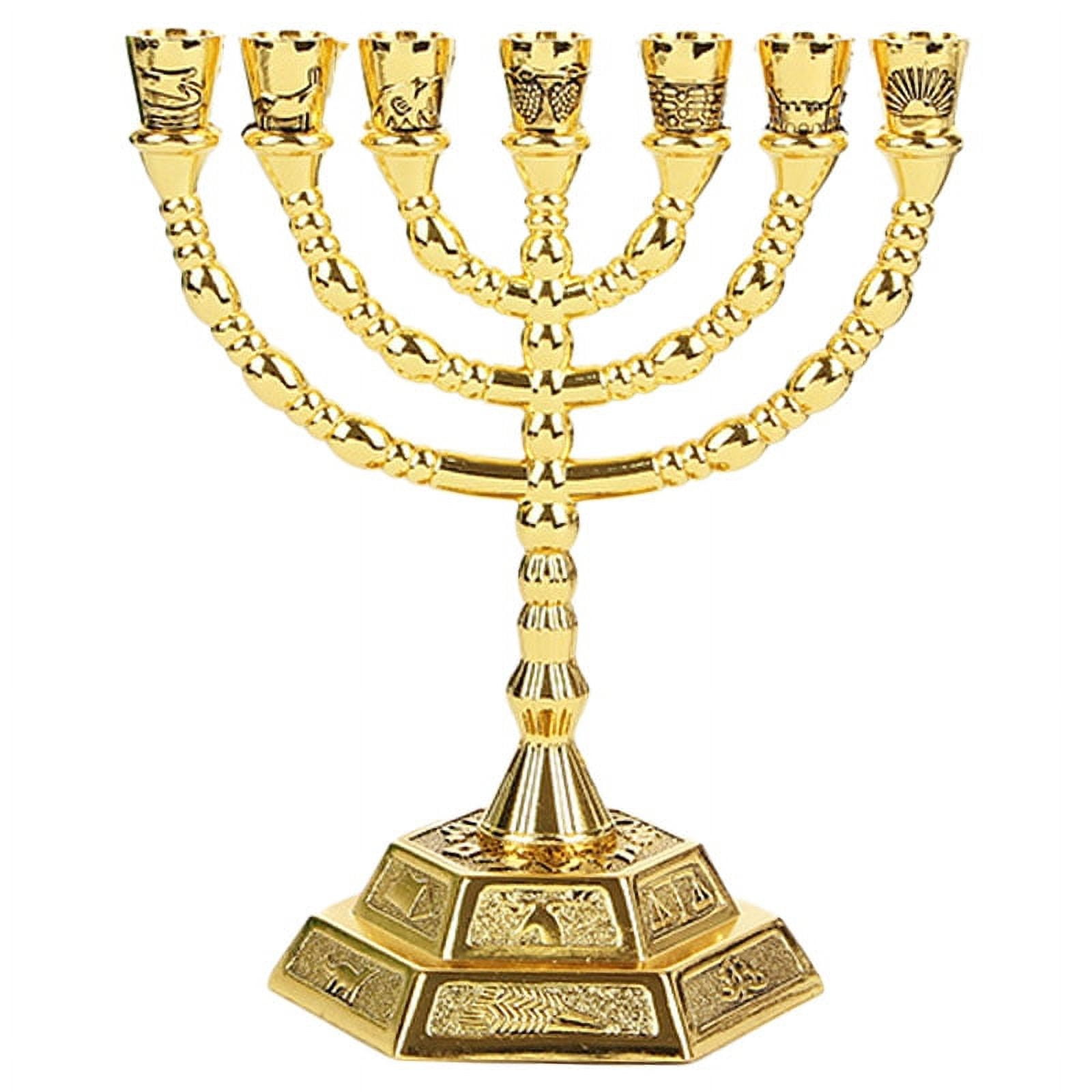 Golden Jewish Menorah CandleHolders Religions Candelabra Hanukkah