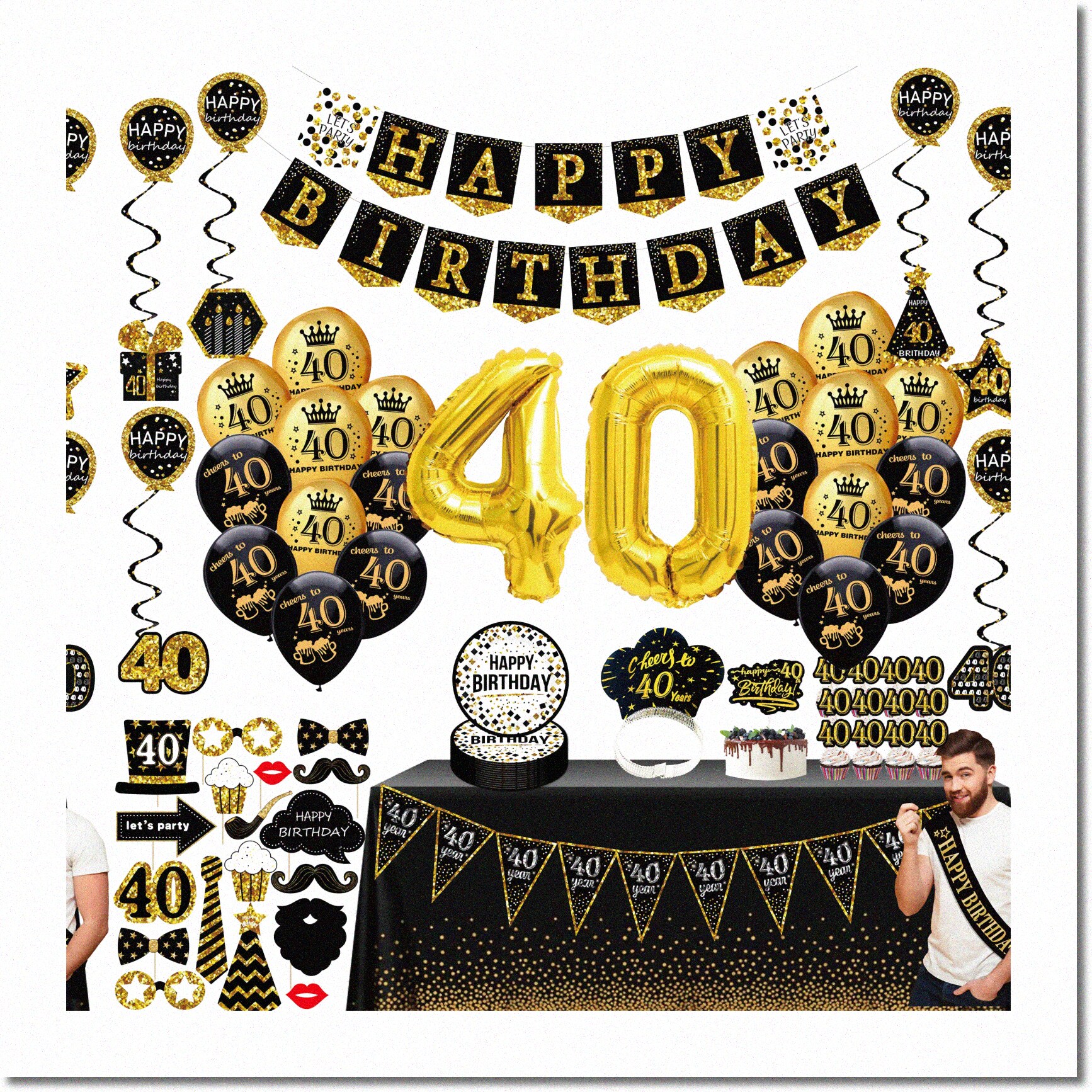 Golden Jubilee Celebration Kit 76pc Black & Gold Party Decor Set for
