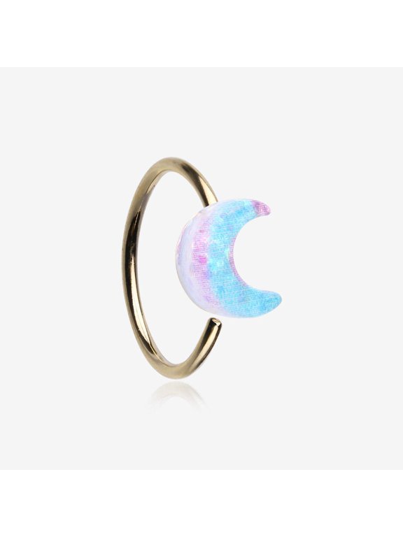 Golden Kawaii Pop Blurple Moon Glitter Bendable Hoop Ring