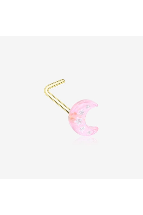 Golden Kawaii Pop Moon Glitter Sparkle L-Shaped Nose Ring