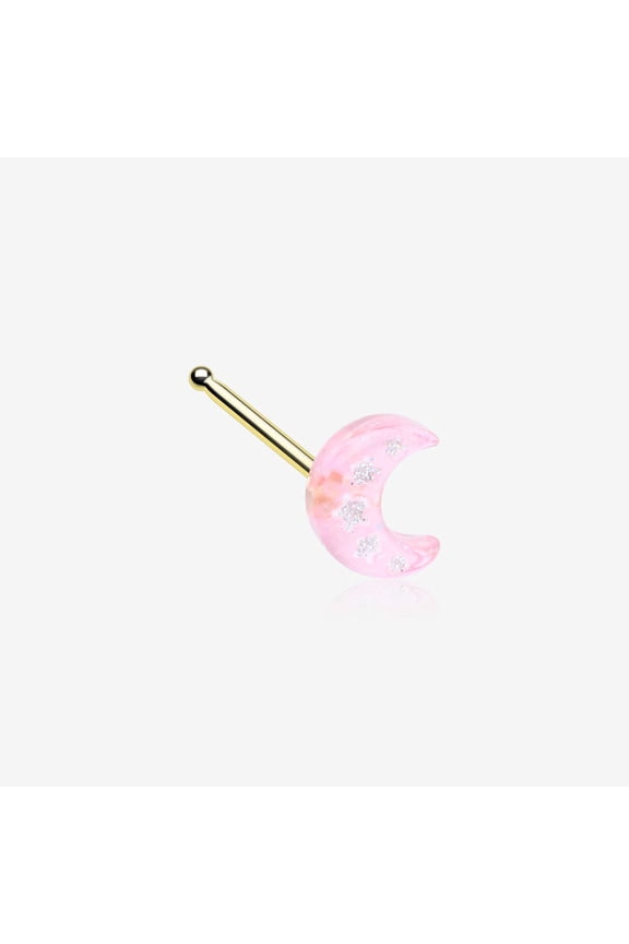 Golden Kawaii Pop Moon Glitter Sparkle Nose Stud Ring