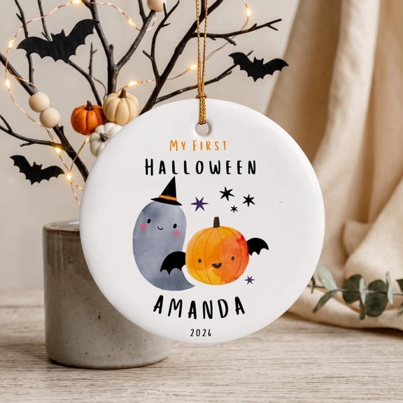 Golden Keeps My First Halloween Ceramic Ornament Custom Name Year Ghost Pumpkin Cute