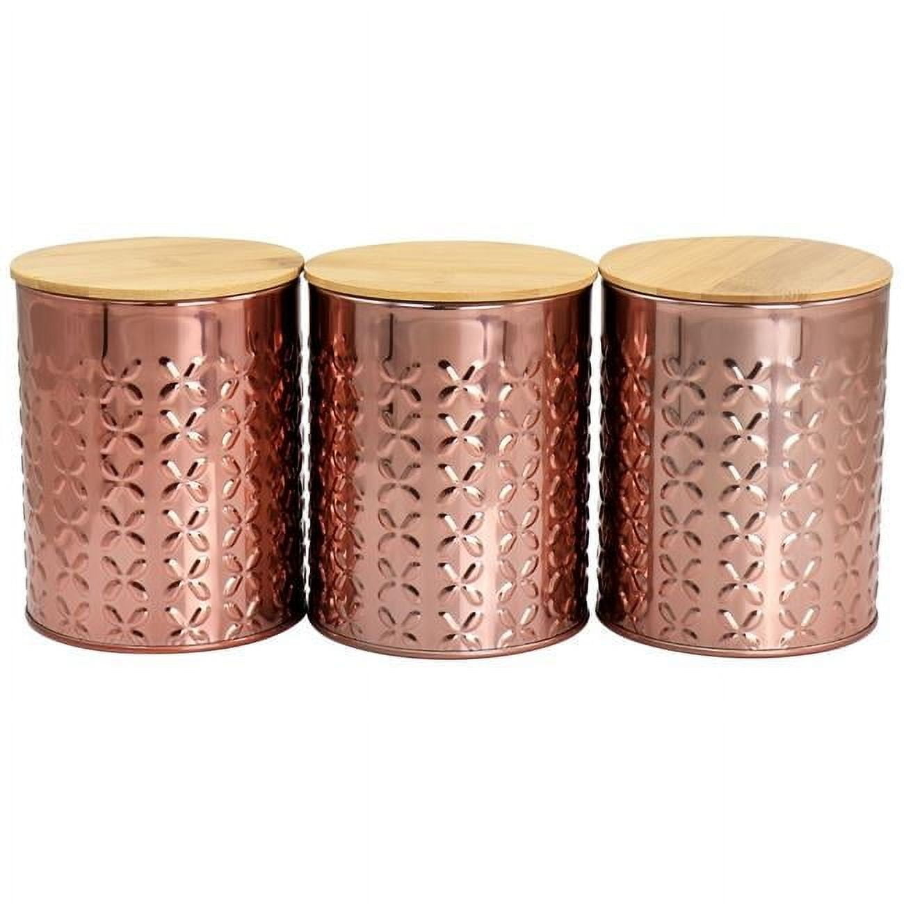 Golden Kitchen Canister Set with Bamboo Lids in Rose Gold - 3 Piece