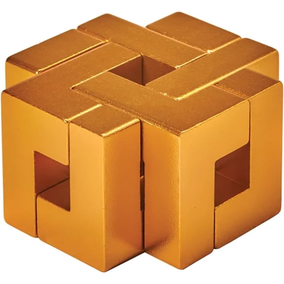 Golden Knot Metal Brainteaser Puzzle, Polished Gold-Colored Aluminum Alloy Interlocking, 2 x 1.25 Inch