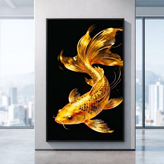 Golden Koi Fish, Shimmering Aquatic Decor, Home Decoration, Vibrant Fish - Large, Oversized Poster, Poster Only