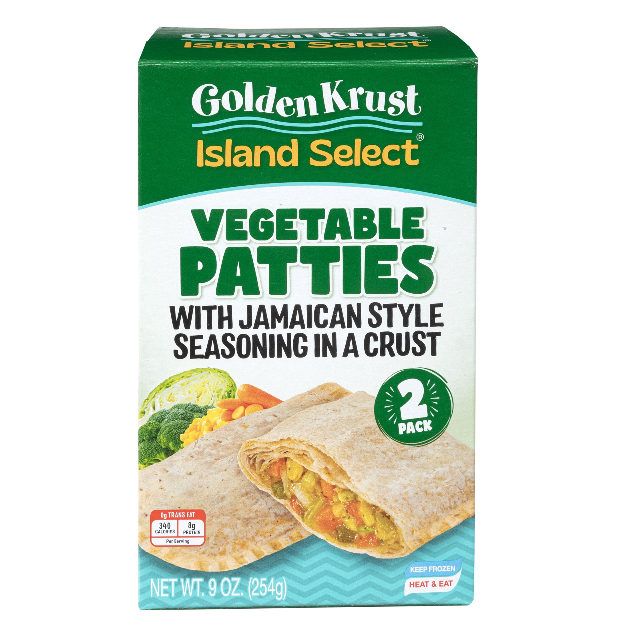 Golden Krust Island Select Vegetable Patties with Jamaican Style Seasonings, 2 Ct, 9 oz (Frozen)