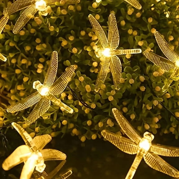 Golden LED Dragonfly String Lights - Enchanting Fairy Lights for Home and Garden Decoration