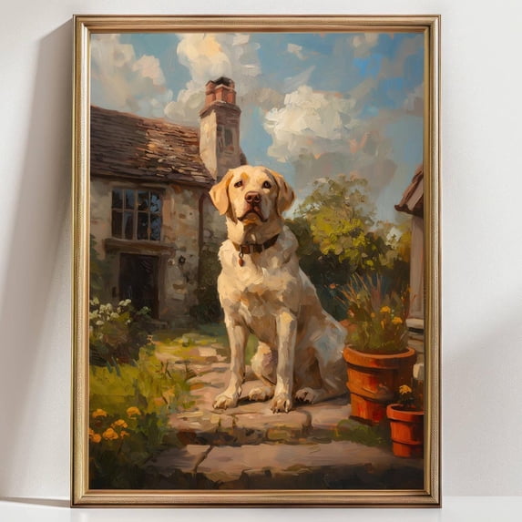 Golden Labrador Cottage Dog Art Print Rustic Dog Portrait Painting Farmhouse Pet Wall Art Dog Lover Gift Decor Art