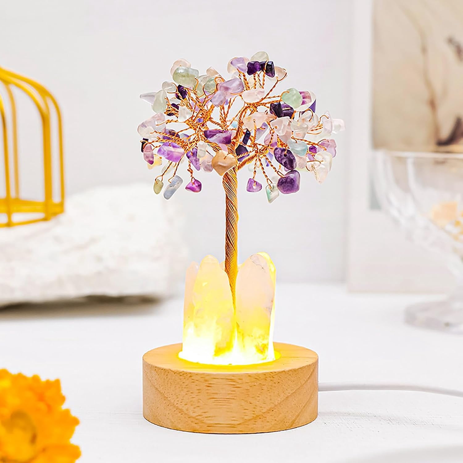 Golden Lamp of Wealth – Citrine Crystal Tree Night Light, Handmade ...