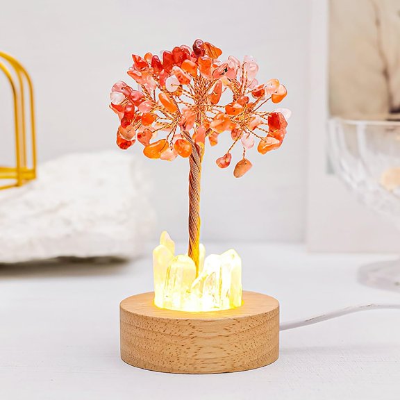 Golden Lamp of Wealth – Citrine Crystal Tree Night Light, Handmade Copper Wire Money Tree with Natural White Crystal Cluster, Feng Shui Decor for Home, Office, Good Luck & Abundance