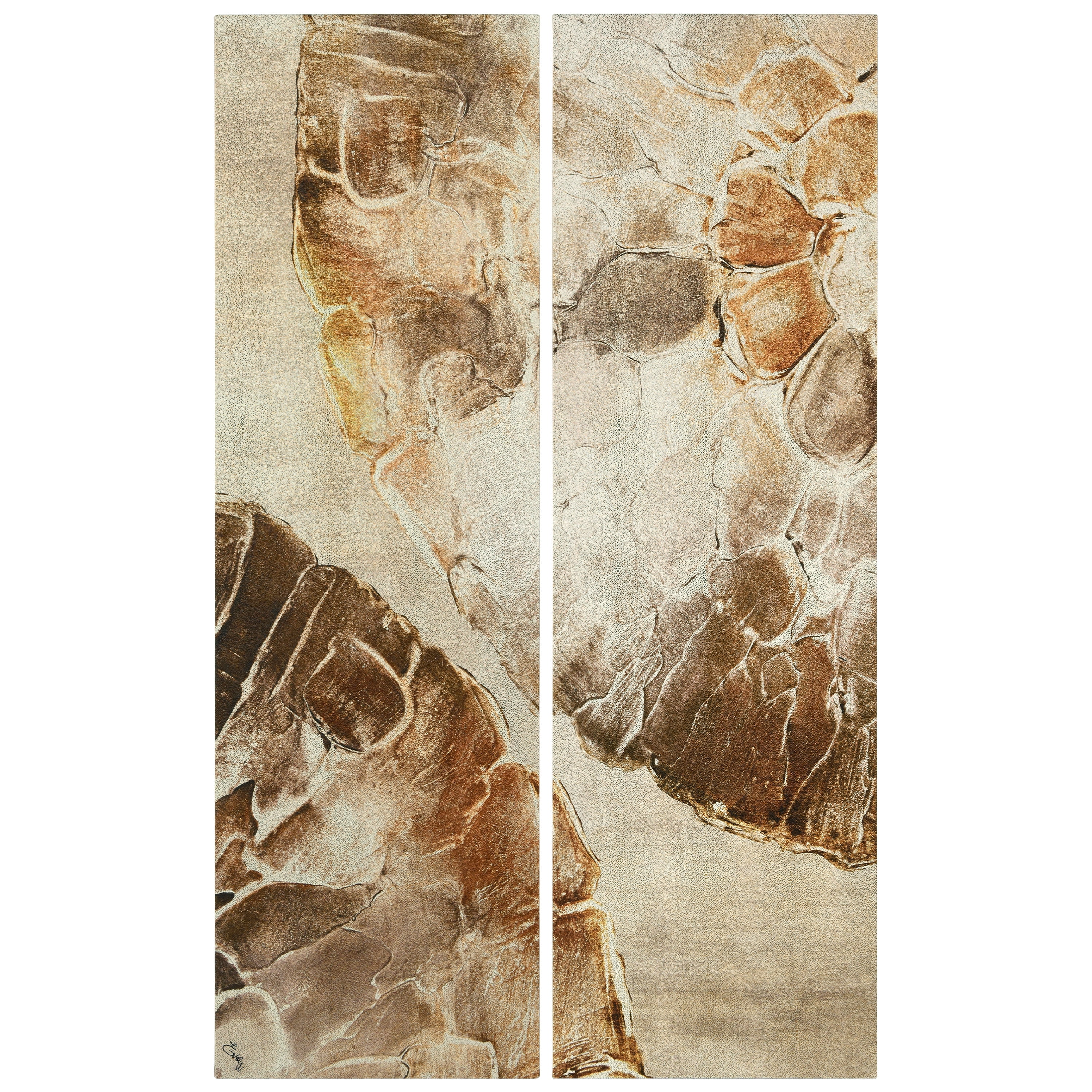 "Golden Layers I" Abstract artwork Rendered on Gold Shagreen Wrapped Canvas Wall Art Set, sized 72"x22"