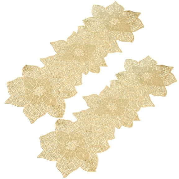 Golden Leaf Table Runner Set, 2PCS PVC Table Runners with Intricate Cutout Design, Elegant 35" x 12", Suitable for Rectangle and Round Tables, Ideal for Christmas and Weddings