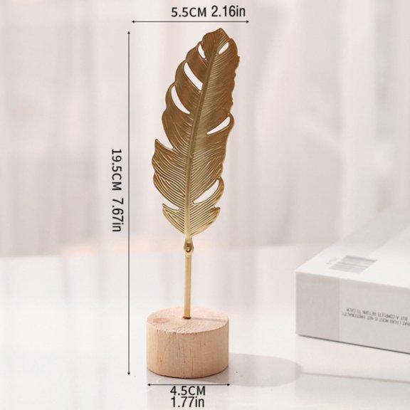 Golden Leaf Table Sculpture - Modern Metal Home Decor for Bookshelf & Entryway, Abstract Nature Art Piece, Farmhouse Chic Office , Durable Base Included, Nanoei Desktop Ornaments Gold1