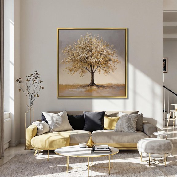 Golden Leaf Tree Print Tranquil Autumn Landscape Wall Art Poster Decor For Living Room Bedroom, Unframed Poster Size 8x12