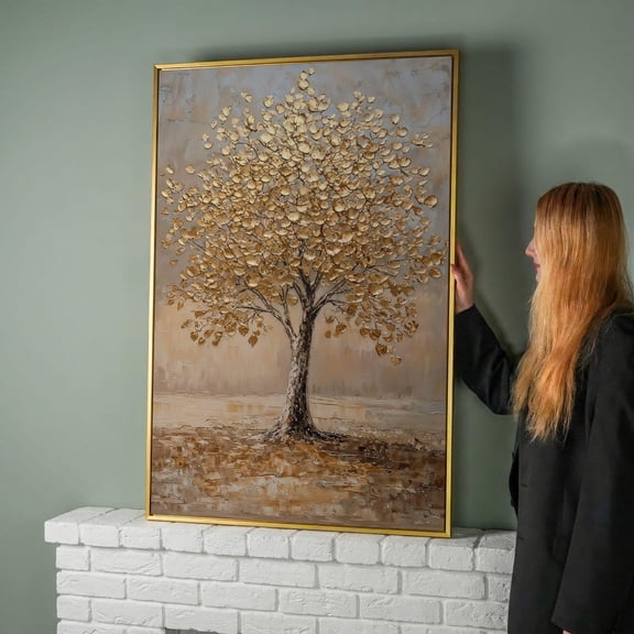 Golden Leaves Tree Impressionist Gold Leaf Botanical Living Room Decor Wall Art Unframed Paper Print