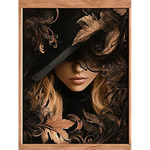 Golden Leaves Woman Portrait Decorative Painting/Canvas Art Suitable for Living Room Bedroom Study Room Office Dining Room Hotel Gallery and Apartment Decoration.