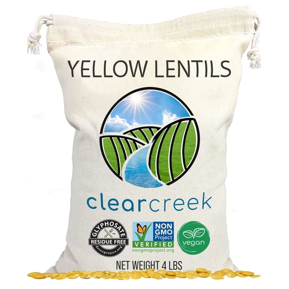 Certified Glyphosate Residue Free Yellow Lentils | Montana Grown | 4 lb Linen Drawstring Bag | Non-GMO | Kosher | Vegan | Non-Irradiated (Will Sprout)