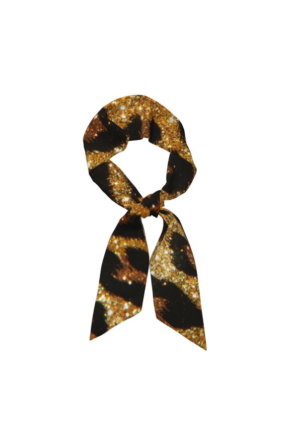Golden Leopard Glitter Satin Head Scarf - Soft Lightweight Multipurpose Hair Scarf, Headwrap, Neck Scarf, Turban, Bandana for Women, Daily, Party, Travel