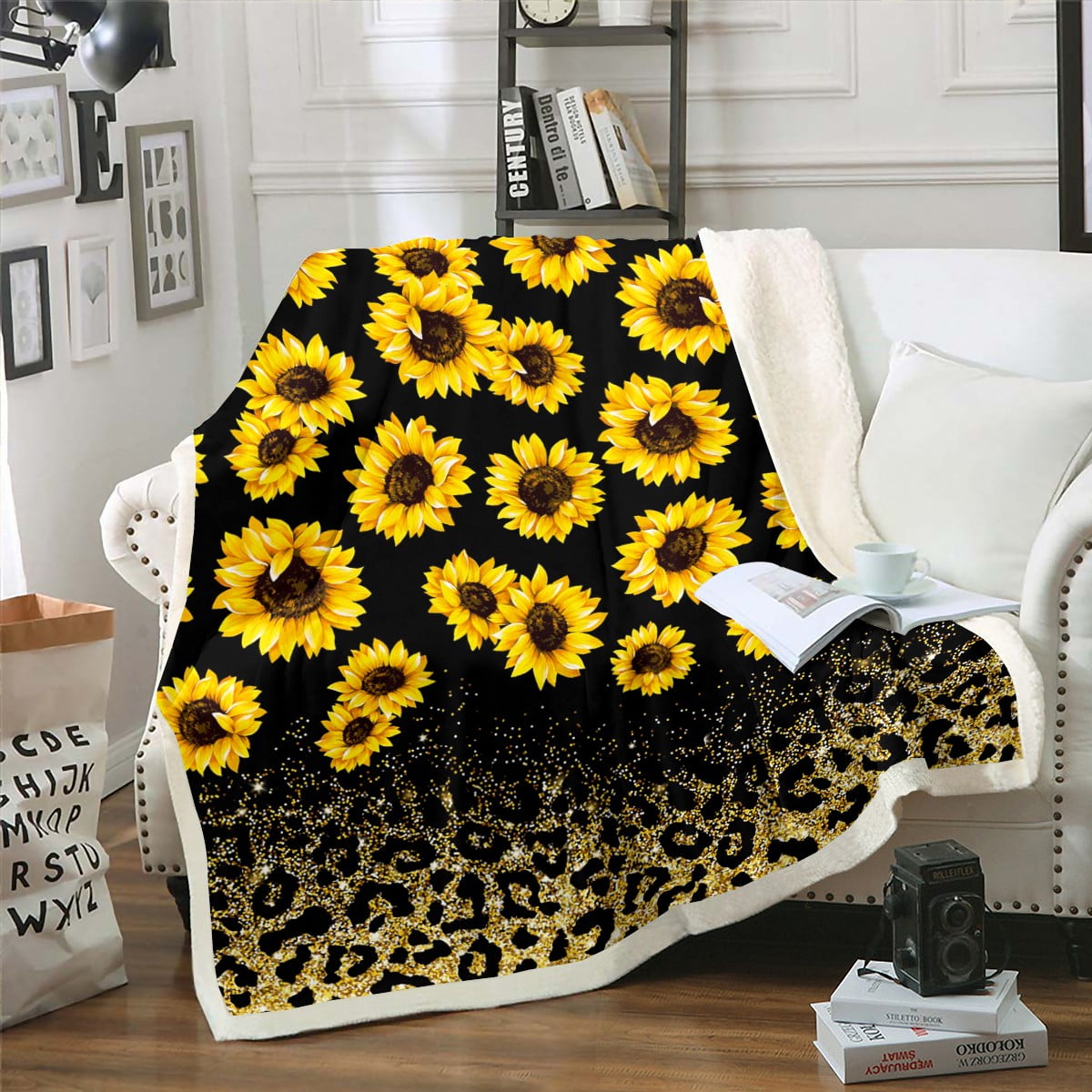 Golden Leopard Print Throw Blanket Sunflower Blanket 30"x40" for Boys