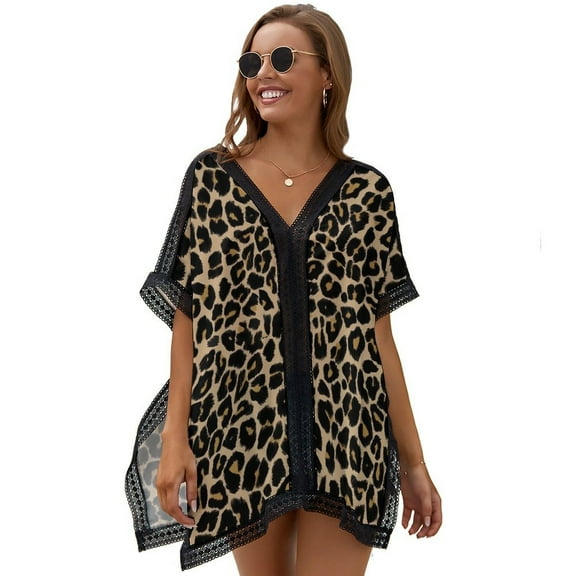 Golden Leopard Women's Swimsuit Coverup Summer Beach Cover Up Bathing Suit Dress