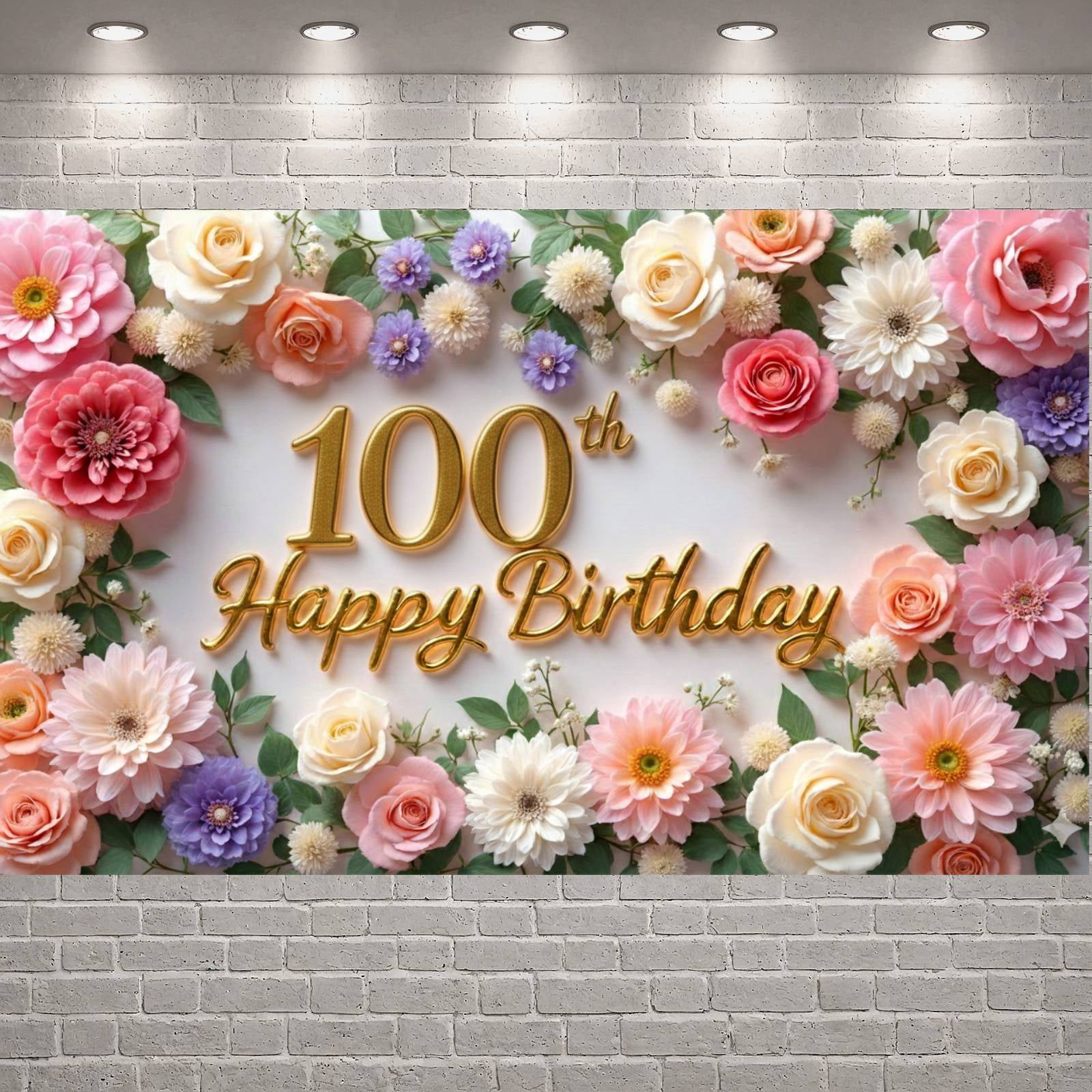 Golden Lettering 70th Banner Floral Decor Birthday Party Backdrop Pink ...