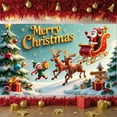 thumbnail image 1 of Golden Lettering Christmas Banner Reindeer Design Holiday Banner Santa Sleigh Gift Decor Xmas Backdrop for Christmas Party Indoor Celebration Family Gathering, 1 of 9