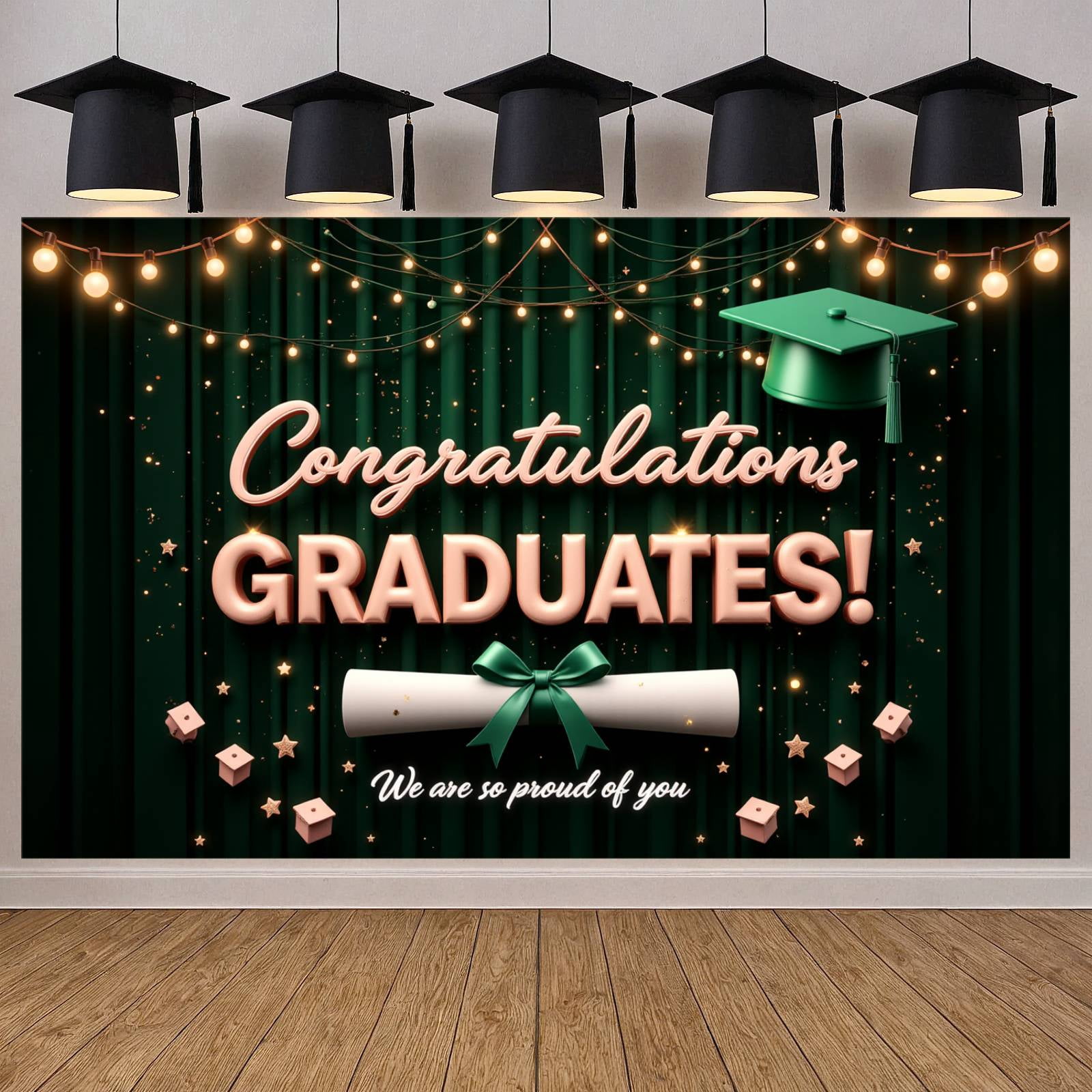 Golden Lettering Class of 2026 Banner Floral Border Graduation Backdrop ...