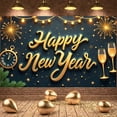 thumbnail image 1 of Golden Lettering Happy New Year Banner Firework Design Festive Backdrop Star Pattern String Lights Holiday Background for New Year Party Holiday Celebration New Year Eve Event, 1 of 9