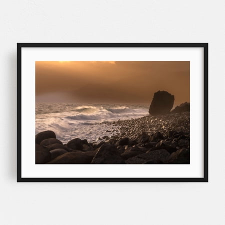 Golden Light at Ribeira da Janela Beach in Madeira - Madeira Portugal Photography Waves Seascape Coast Sunset Ocean Nature Scenic Black Framed Wall Art Print 5 x 7 inches