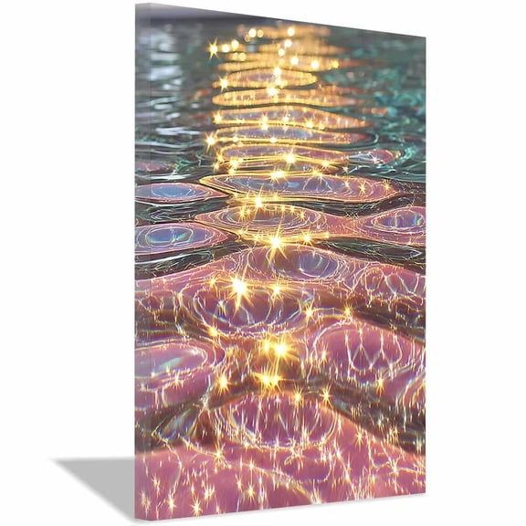Golden Light Water Reflection Canvas Wall Art,Shimmering Ocean Prints Painting,Minimalist Modern Wall Decor for Living Room Bedroom Office Home Decor,Framed Ready to Hang-18"L x 12"W
